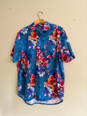 Johnny Was Men’s Summer Days Cover Up Shirt Blue Floral Size Small NWT